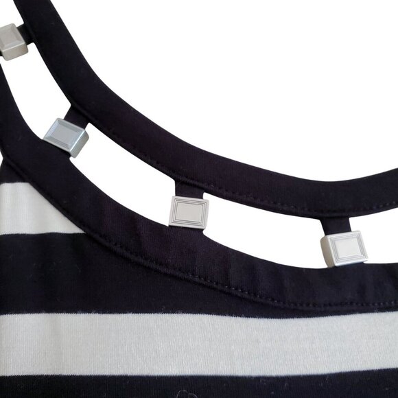 WHBM Sleeveless B & W Striped Silver Studded Cutout Neckline Shift Dress XS - Picture 4 of 15